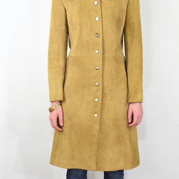 Stunning! 50s Vintage Fitted Coat Rubbed Suede Princess Coat Mink Fur Collar S - Picture 2 of 7